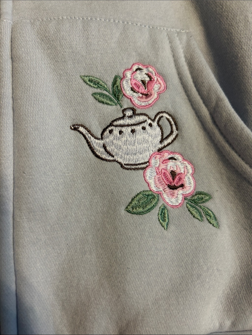 Disney Light Blue Embroidered Zip-Up Hoodie with Floral Tea Time Motifs - Picture 6 of 7